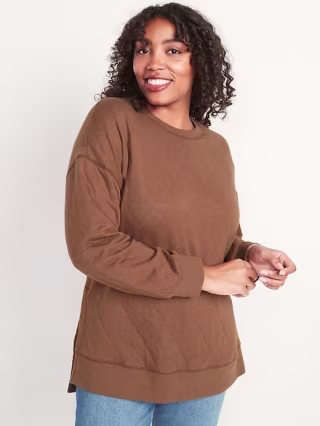 Long-Sleeve Vintage Quilted Tunic Sweatshirt for Women