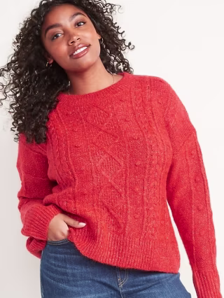 Marled Cable-Knit Popcorn Sweater for Women