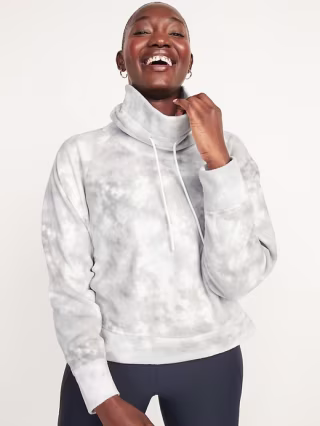 Funnel-Neck Cropped Microfleece Sweatshirt for Women