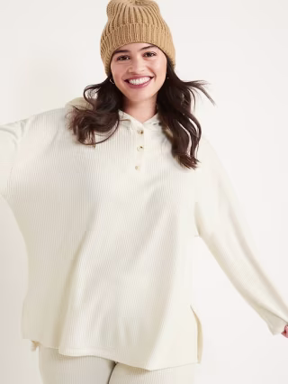 Cozy Oversized Rib-Knit Tunic Hoodie for Women