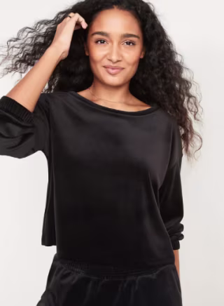 Long-Sleeve Velvet Pajama Top
