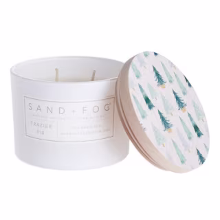 Sand + Fog(R) Frazier Fir 12 oz. Painted-Lid Jar Candle with Winter Trees Design in White