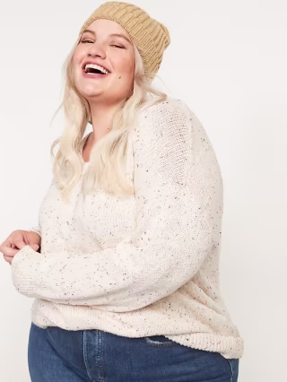 Oversized Voop-Neck Cotton-Stretch Tunic Sweater