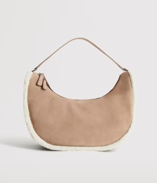 Mango Combined Faux Shearling Leather Bag