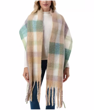 Marcus Adler Plaid Fringe Scarf