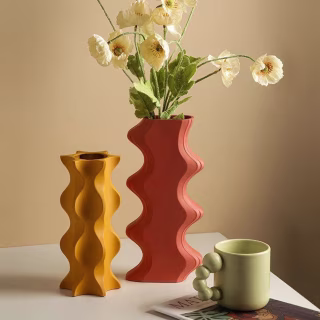 Super groovy vintage 70s inspired modern ceramic flower vase set funky wavy Sculptural Scandi mid-century bright colorful statement homeware