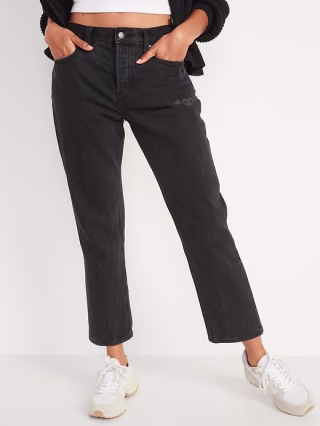 Old Navy High-Waisted Slouchy Straight Cropped Distressed Jeans