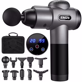 TOLOCO Massage Gun, Upgrade Percussion Muscle Massage Gun for Athletes, Handheld Deep Tissue Massager (Grey)