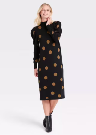 Women's Puff Long Sleeve Sweater Dress