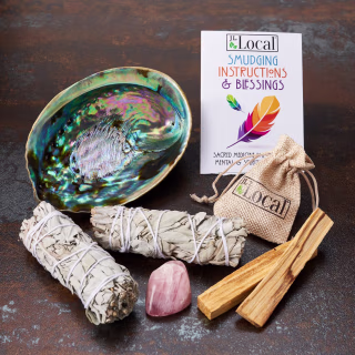 Sage Smudge Kit with 2 White Sage Bundles 4" inch, 2 Palo Santo Sticks, Abalone Shell 5-6" inch, Rose Quartz & Instructions | Smoke Cleanse