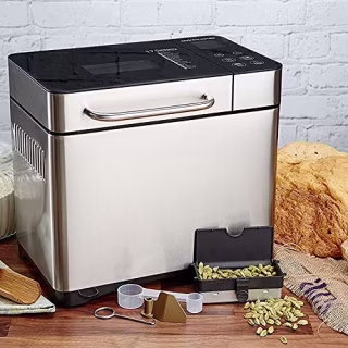 KBS Large 17-in-1 Bread Machine, 2LB All Stainless Steel Bread Maker with Auto Fruit Nut Dispenser, Nonstick Ceramic Pan, Full Touch Panel Tempered Glass, Reserve&amp; Keep Warm Set, Oven Mitt and Recipes