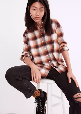 Madewell Flannel Side-Button Oversized Ex-Boyfriend Shirt in Bickett Plaid