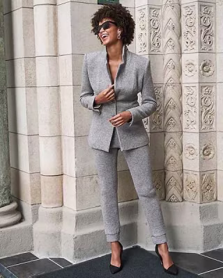 Luxe Texture Notch Collar Two Button Blazer