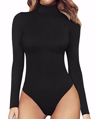 Women’s Mock Turtle Neck Long Sleeve Tops Bodysuit Jumpsuit