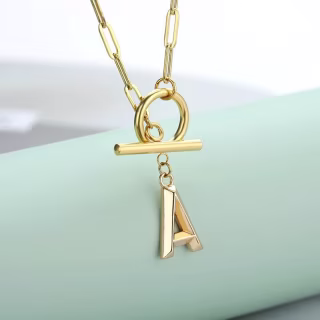 Initial Toggle Clasp Necklace - Capital Letter Pendant - Custom Gold Initial Necklace - Trendy Accessory - Initial Jewelry - Gift For Her