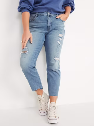 Mid-Rise Ripped Cut-Off Boyfriend Jeans for Women