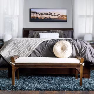 Rustic Acacia Wood Bench with Cushion