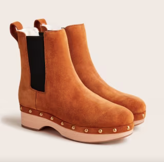 Faux-Fur Lined Clog Boots in Suede