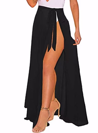 OmicGot Women's Swimwear Chiffon Cover up Beach Sarong Swimsuit Wrap Skirt Black Long 2XL-3XL