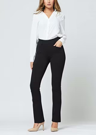 Premium Women's Stretch Dress Pants - Wear to Work - Ponte Treggings - Bootcut - Midnight Black - XS