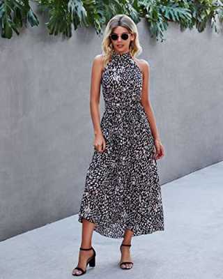 PrettyGarden Backless Halter Maxi Dress