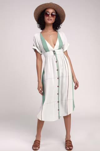 Reid Multi Stripe Button-Up Midi Dress