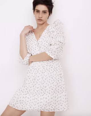 Ruffled Pleat-Sleeve Mini Dress in Spring Fling