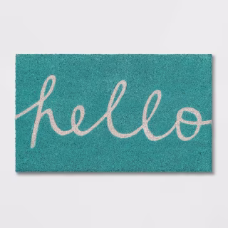 1'6"x2'6" Blue Hello Cursive Doormat - Room Essentials(TM)