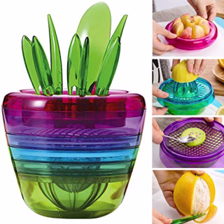 OLizee(R) Creative Fruits Plant Multi Kitchen Tool Set of 10 Apple Cutter Avocado Scoop Fruit Slicer Cutter Mesh Lemon Squeezer