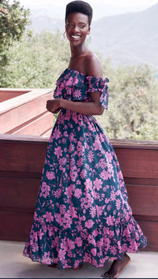 Lulus Love and Blooms Navy Blue Floral Print Off-the-Shoulder Dress