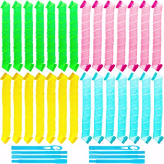 28 Pieces Hair Curlers No Heat Spiral Curls Heatless Curls Magic Soft Hair Curlers Styling Kit with 2 Pieces Styling Hooks for Most Kinds of Hairstyles(75 cm, Assorted Color )