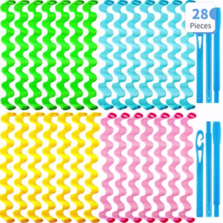 28 Pieces Hair Curlers Spiral Curls No Heat Wave Hair Curlers Styling Kit Spiral Hair Curlers with 2 Pieces Styling Hooks for Most Kinds of Hairstyles