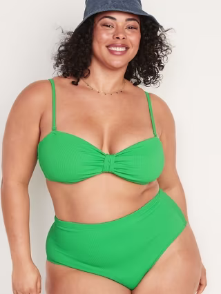 Textured-Rib Cinch-Front Bikini Swim Top for Women