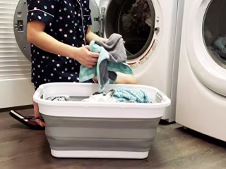 SAMMART 41L (10.8 gallon) Collapsible Plastic Laundry Basket - Foldable Pop Up Storage Container/Organizer - Portable Washing Tub - Space Saving Hamper/Basket, Water capacity: 32L (8.4 gallon) (Rectangular, Grey)