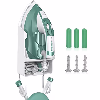Ironing Board Hanger Wall Mount, Electric Iron Holder Laundry Room Iron and Ironing Board Storage Organizer Shelf with Removable Hooks for Household Bathroom Cabinet - for Max 5.5 inch Width