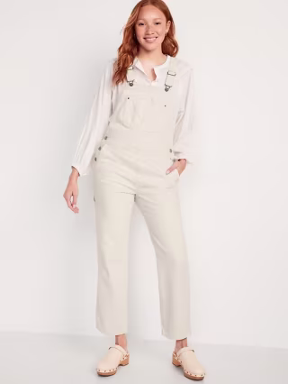 Slouchy Straight Ecru-Wash Workwear Jean Overalls for Women