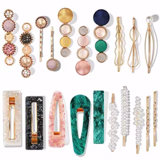 Macaron Pearl Acrylic Resin Metal Fashion Hair Clips Set