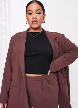 Curve Oversized Suit Blazer in Mocha