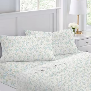 Laura Ashley Home - Sateen Collection - Sheet Set - 100% Cotton, Silky Smooth &amp; Luminous Sheen, Wrinkle-Resistant Bedding, Queen, Rena