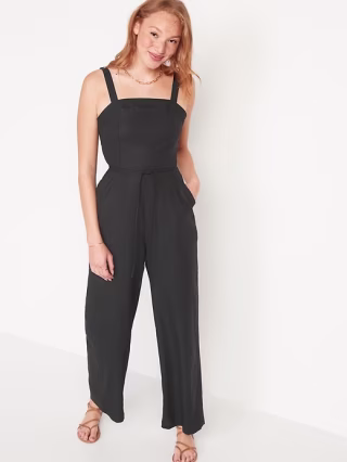 Old Navy Sleeveless Linen-Blend Tie-Belt Wide-Leg Jumpsuit