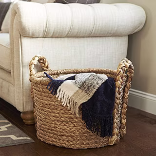 Large Wicker Floor Storage Basket with Braided Handle