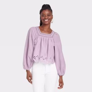 Women's Balloon Long Sleeve Eyelet Blouse - Universal Thread(TM)