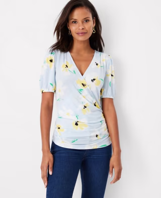 Floral Puff Sleeve Wrap Top