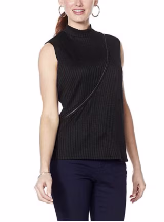 Zippered Mock-Neck Top