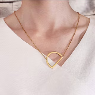 Sideways Initial Necklace 18K Gold Plated Stainless Steel Large Letter Necklace Big Initial Pendant Monogram Name Necklace for Women (J1)