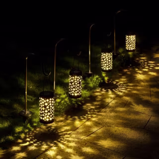 GIGALUMI Solar Pathway Lights, 6 Pack Solar Lanterns Outdoor Solar Lights Decorative Waterproof, Hanging Solar Lights Star Moon Solar Landscape Lights Outdoor for Walkway, Garden, Patio, Lawn, Yard