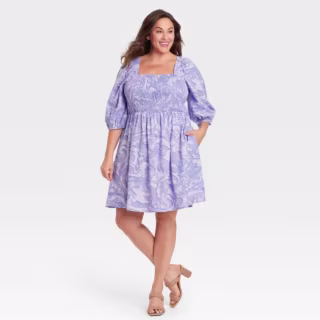 Puff Elbow Sleeve Smocked Dress