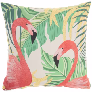 18"x18" Reversible Indoor/Outdoor Flamingo and Leaves Square Throw Pillow - Mina Victory