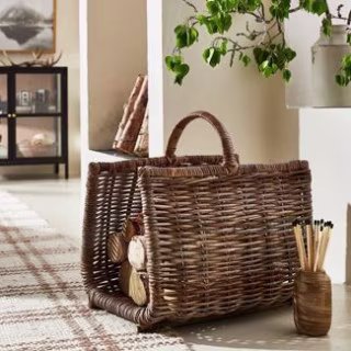 20" x 15" Rattan Woven Log Holder with Handle Gray/Natural - Threshold(TM) designed with Studio McGee