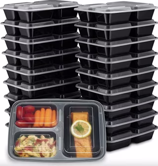 Bento Box 32oz 3 Compartment Meal Prep Containers with Lids